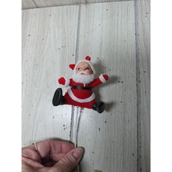 Vtg Flocked Snowman Santa Blowmold Decorative Pick Christmas Tree Decor Set Of 3 - Picture 13 of 15